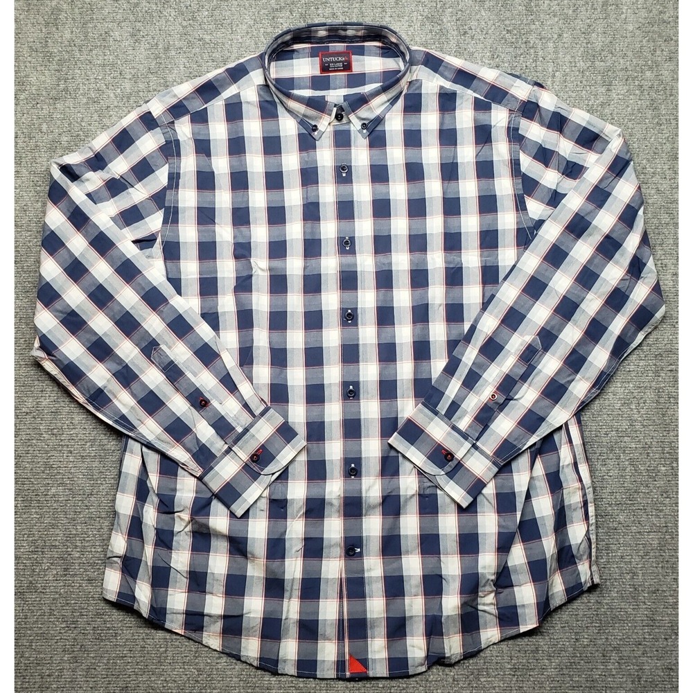 UNTUCKit St. Pierre Shirt Mens 2XL Blue Plaid Long Sleeve Button Up Cotton New